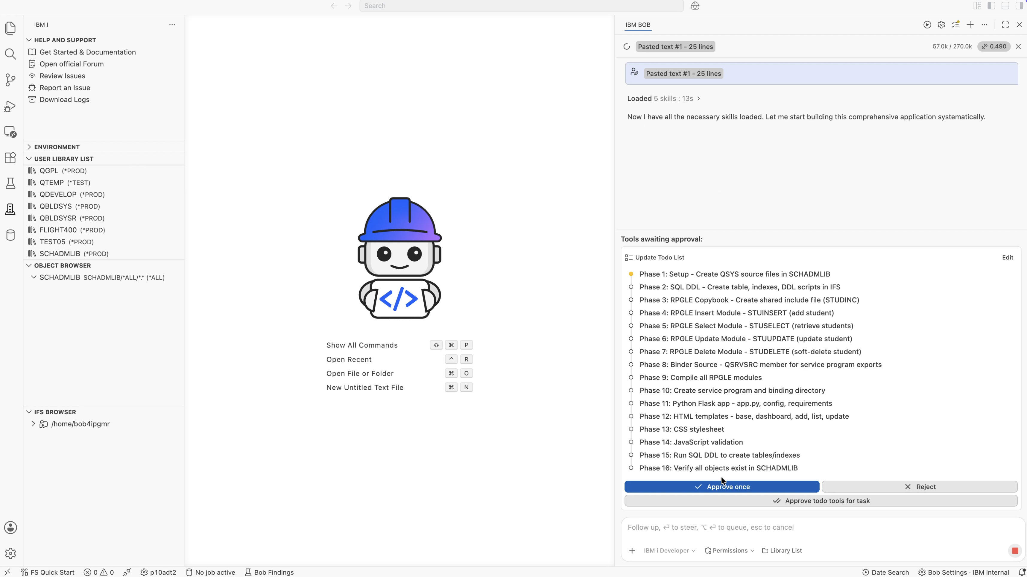 IBM Bob's 16-phase todo list in IBM i Developer Mode
